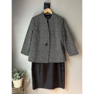 Kasper 10 Sheath Dress & Blazer Jacket Suit Set Black White Business Church
